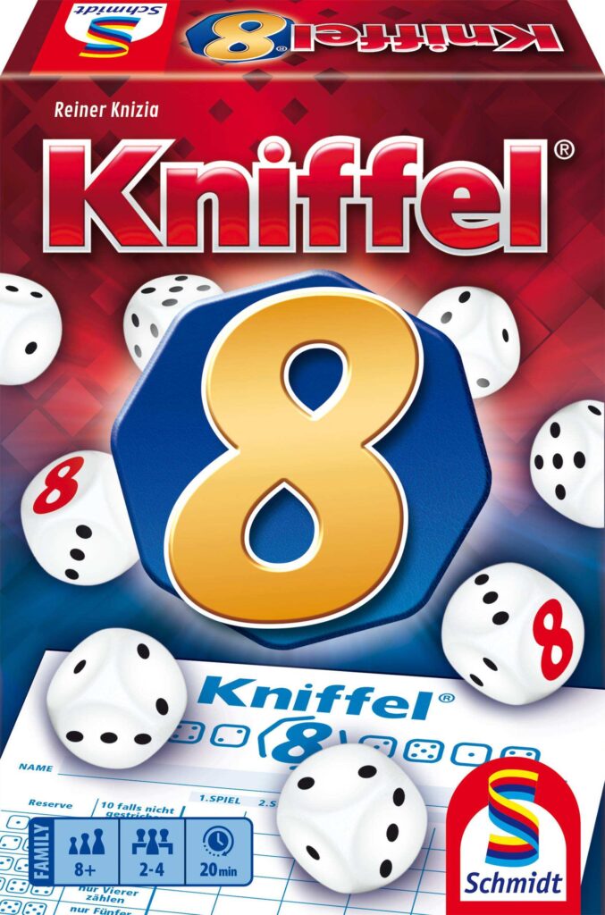 Verpackung des Würfelspiels Kniffel 8 von Schmidt Spiele
