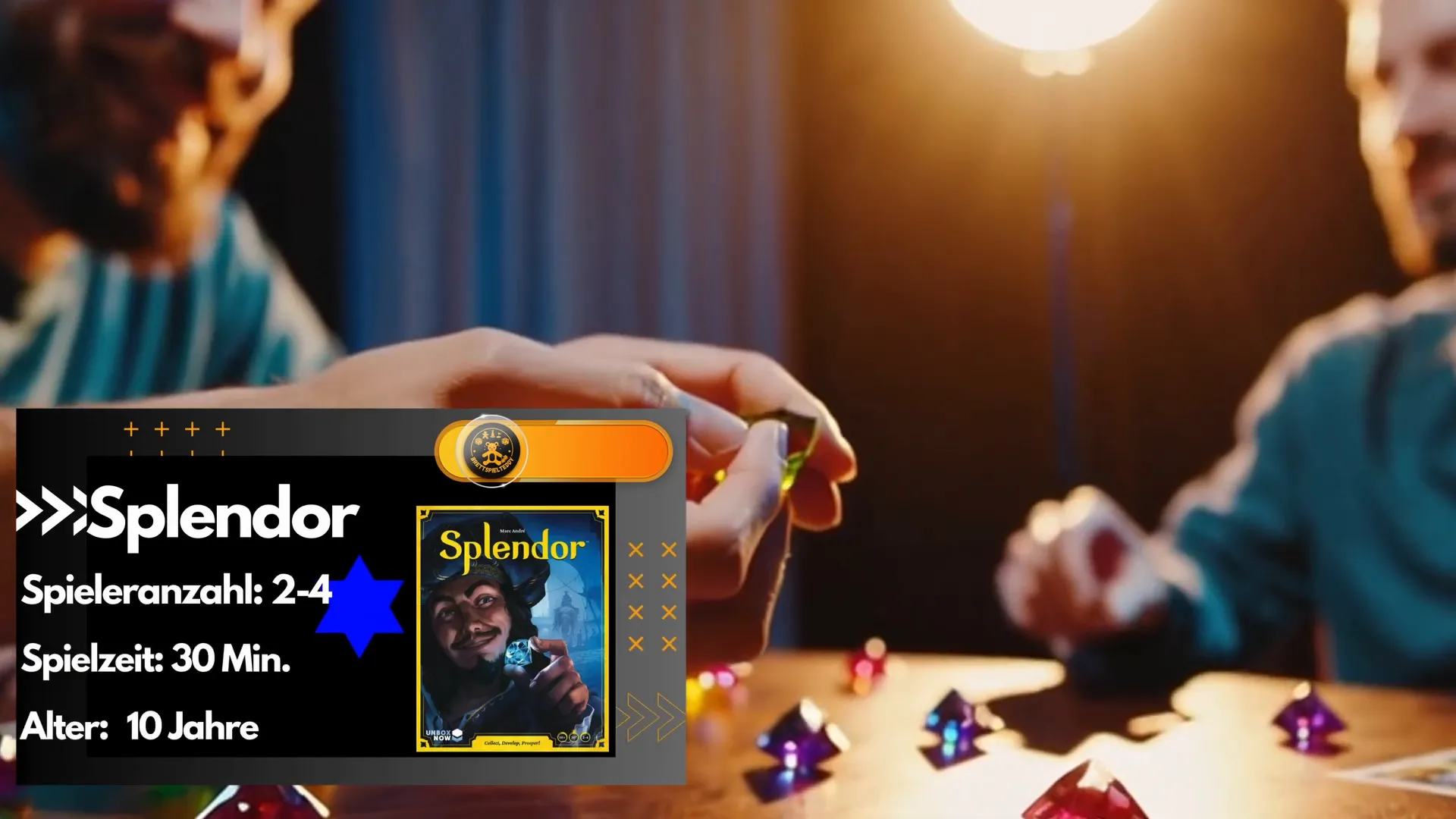 Splendor Auslage mit Edelsteinen und Karten